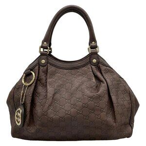 GUCCI Sukey/Guccissima 211944 Dark Brown Leather Tote Bag